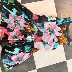 Milly Kids Dress with Floral Print in Black and Pink